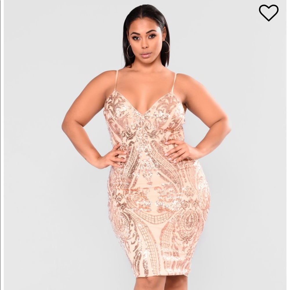Fashion Nova Pink and Gold Midi Dress